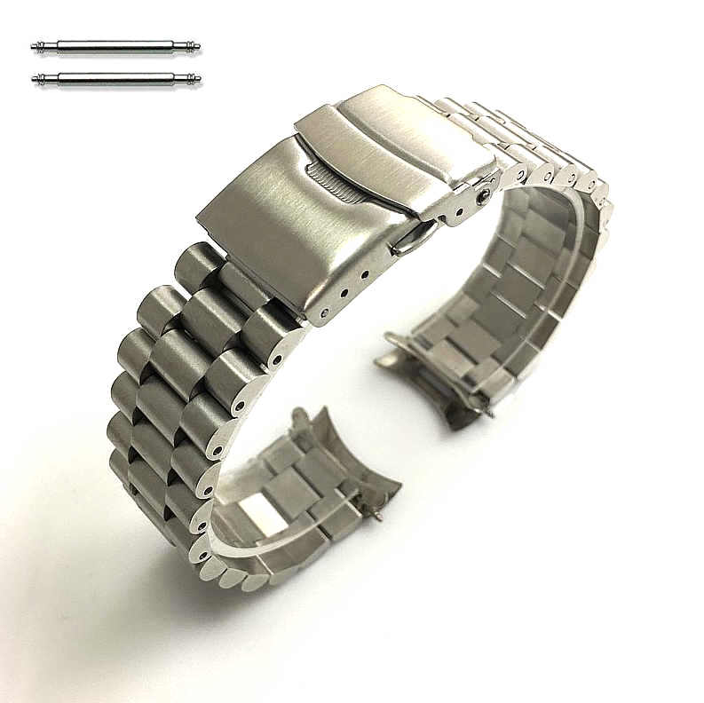 21mm Metal Steel President Style Replacement Curved End Watch Band #7021