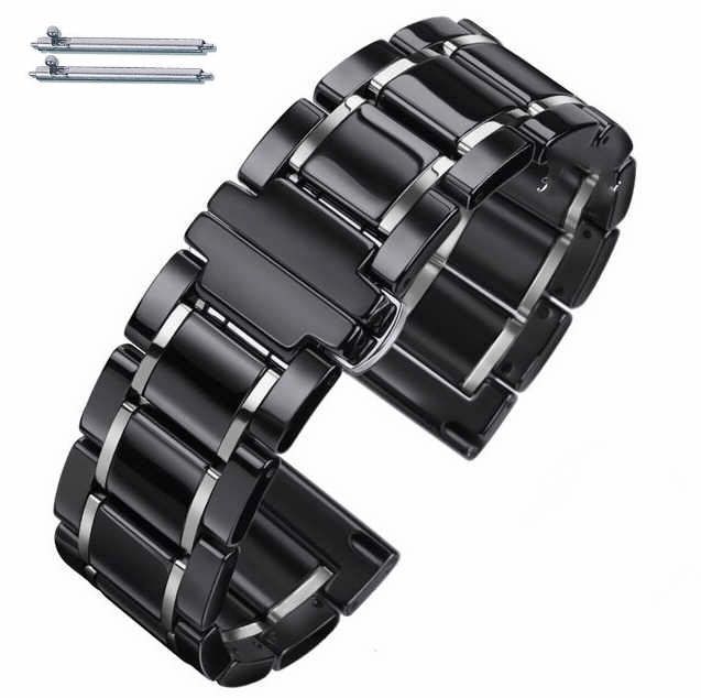 22mm Black Ceramic Replacement Watch Band Butterfly Clasp Quick Release #8001