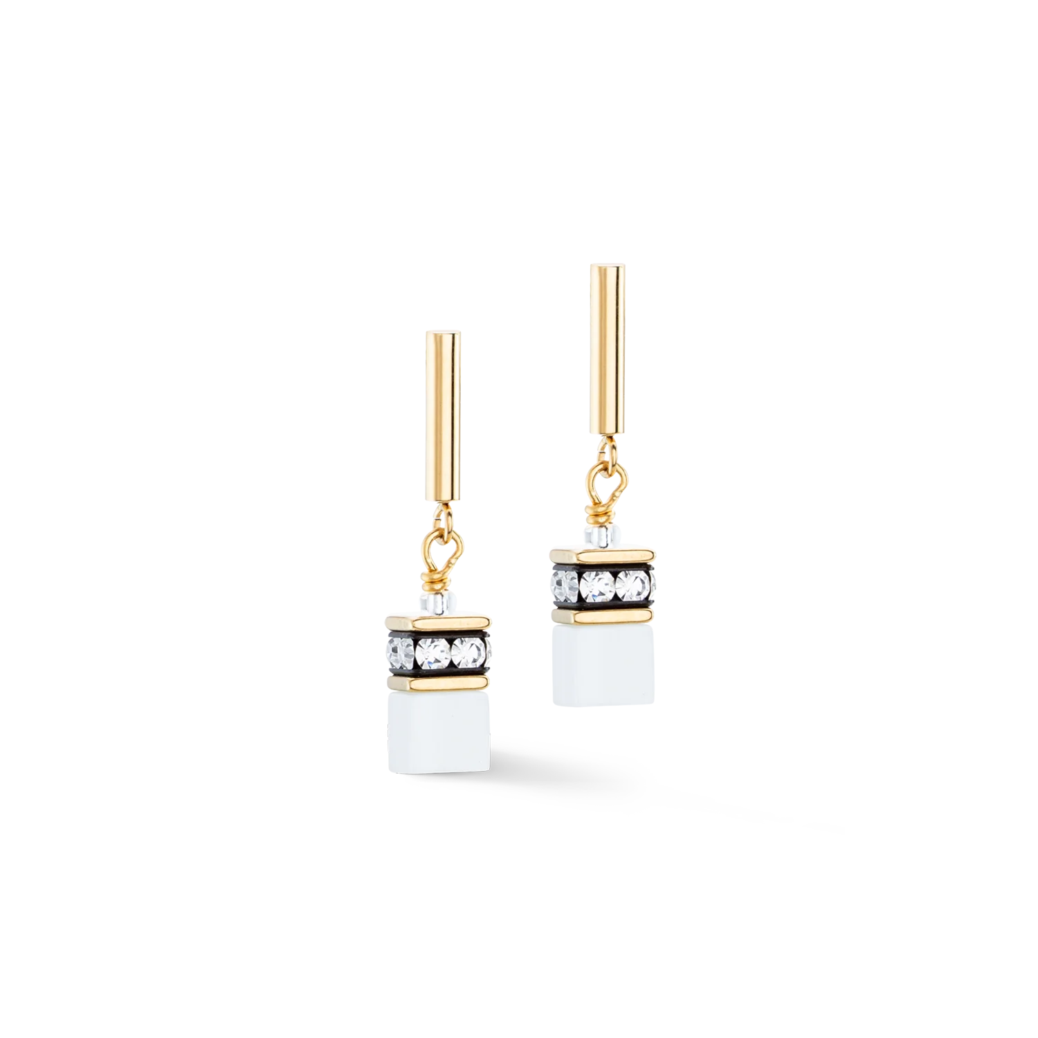 Geocube Iconic Layer Earrings Gold and White