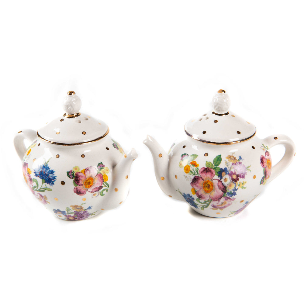 MacKenzie-Childs Flower Market Teapot Salt & Pepper Set - White