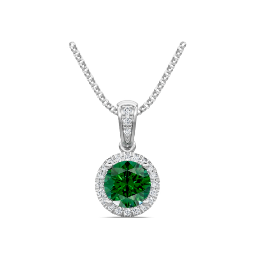 14k Emerald and Diamond Halo Pendant