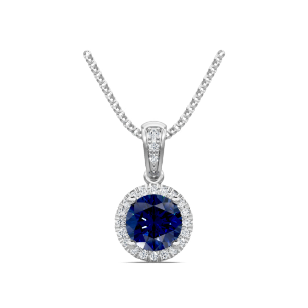14k Sapphire and Diamond Halo Pendant