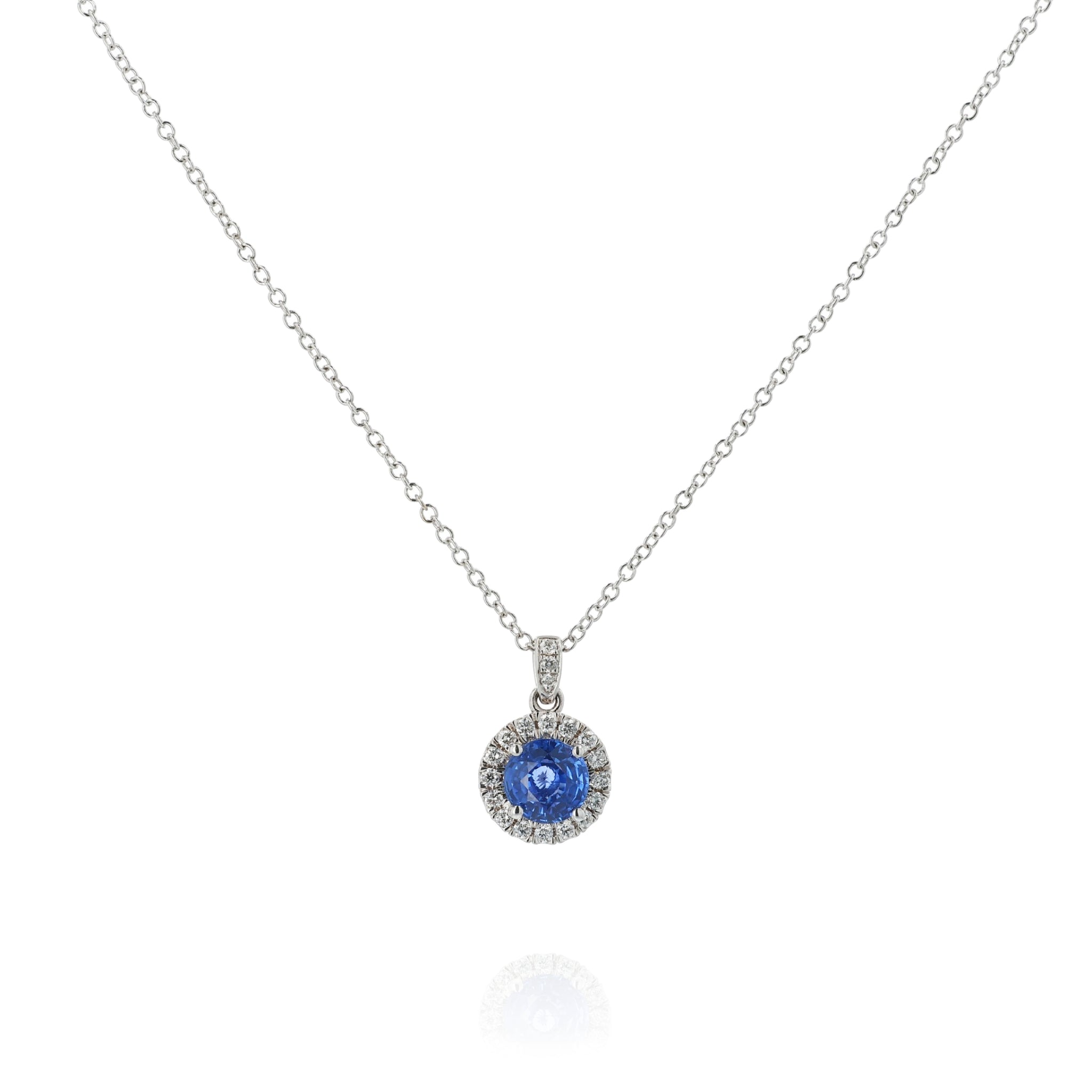 Martin Flyer 14k White Gold Sapphire and Diamond Halo Pendant Necklace