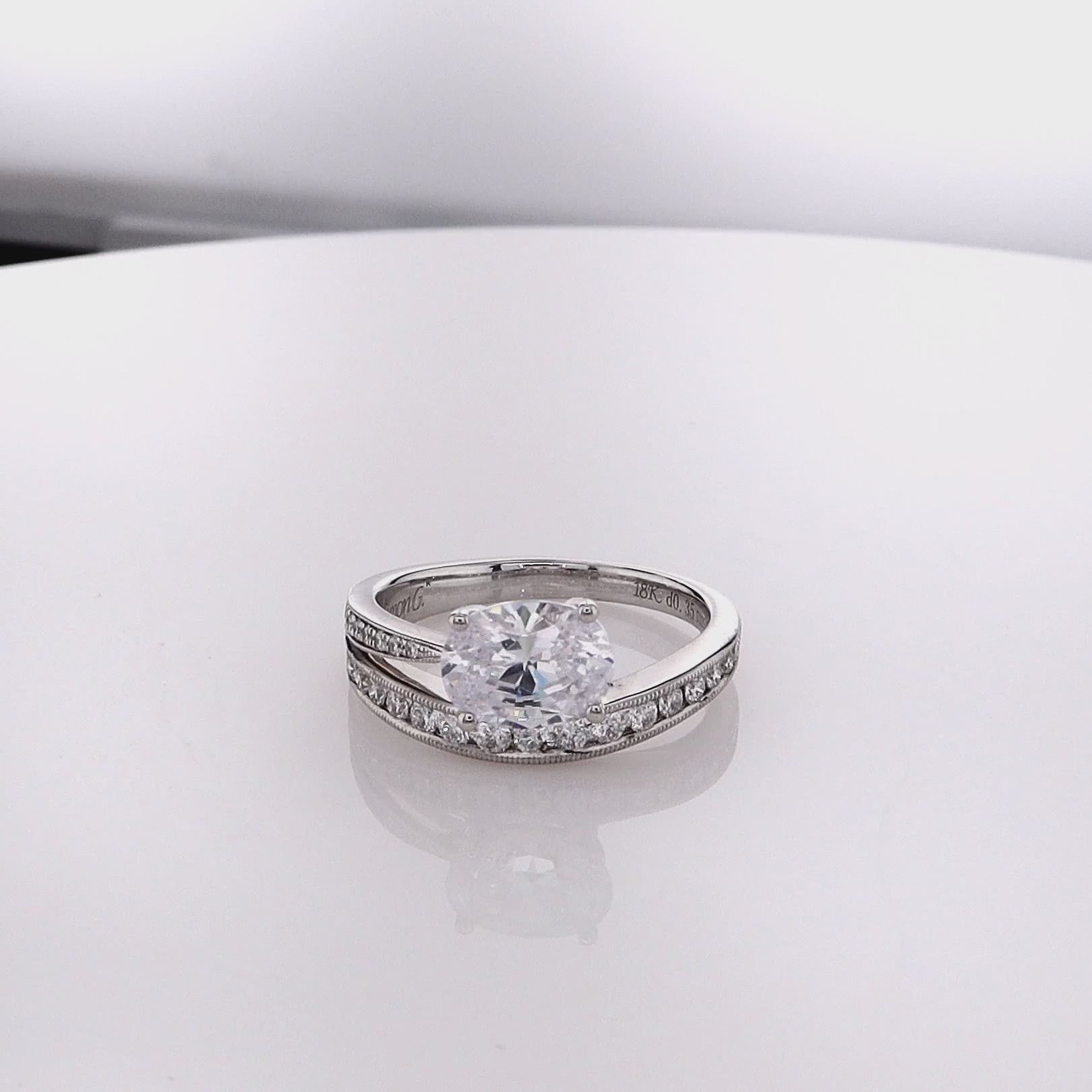 18k White Gold Milgrain Cubic Zirconia and Diamond Ring
