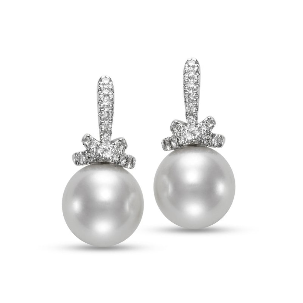 Mastoloni Sorrento Collection 18k Gold Pearl and Diamond Knot Earrings