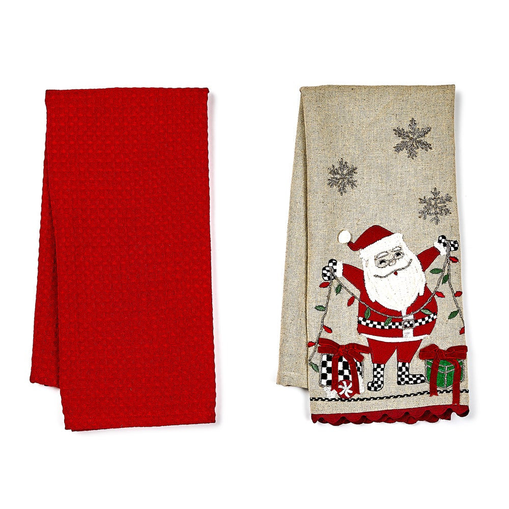 MacKenzie-Childs Santa with Tree Lights Embroidered Dish Towels - Set of 2