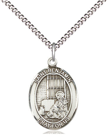 Extel Medium Oval Pewter St. Benjamin Pendant with 18 Inch Chain Made in USA