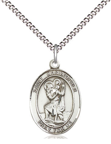 Extel Medium Oval Pewter St. Christopher Pendant with 18 Inch Chain Made in USA