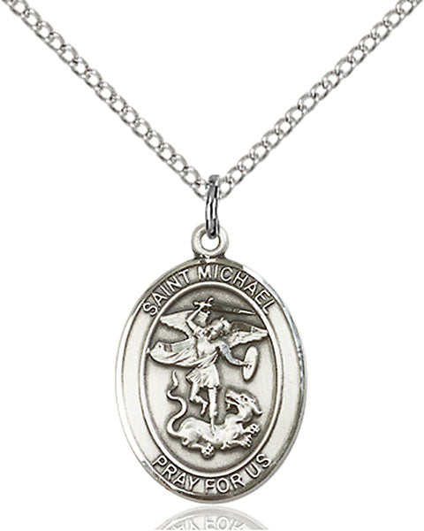 Extel Medium Oval Sterling Silver St. Michael Pendant with Chain