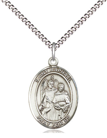 Extel Medium Oval Pewter St. Raphael Pendant with 18 Inch Chain