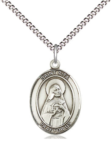 Extel Medium Oval Pewter St. Rita Pendant with 18 Inch Chain