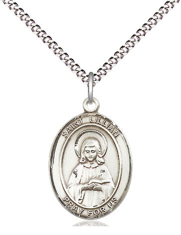 Extel Medium Oval Pewter St. Lillian Pendant with 18 Inch Chain Made in USA