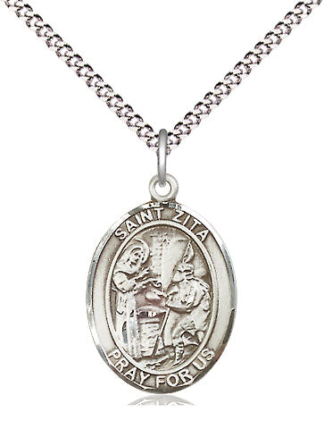 Extel Medium Oval Pewter St. Zita Pendant with 18 Inch Chain Made in USA