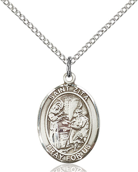 Extel Medium Oval Sterling Silver St. Zita Pendant 18" Chain