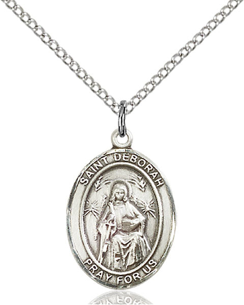 Extel Medium Oval Sterling Silver St. Deborah Pendant 18 Inch Chain Made in USA