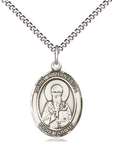 Extel Medium Oval Pewter St. Athanasius Pendant with Chain