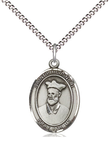 Extel Medium Oval Pewter St. Philip Neri Pendant 18" Chain