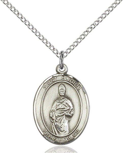 Extel Medium Oval Sterling Silver St. Eligius Pendant 18 Inch Chain Made in USA
