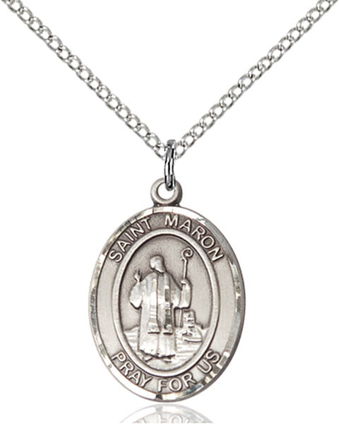 Extel Medium Oval Sterling Silver St. Maron Pendant 18 Inch Chain Made in USA