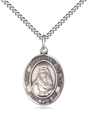 Extel Medium Oval Pewter St. Jadwiga Pendant with Chain
