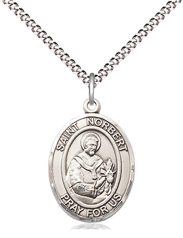 Extel Medium Oval Pewter St. Norbert Pendant 18 Inch Chain