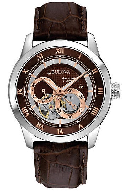 Men's Bulova Classic Automatic Skeleton Leather Strap Watch 96A120