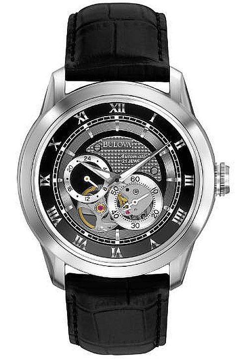 Men's Bulova Classic Automatic Skeleton Leather Strap Watch 96A135