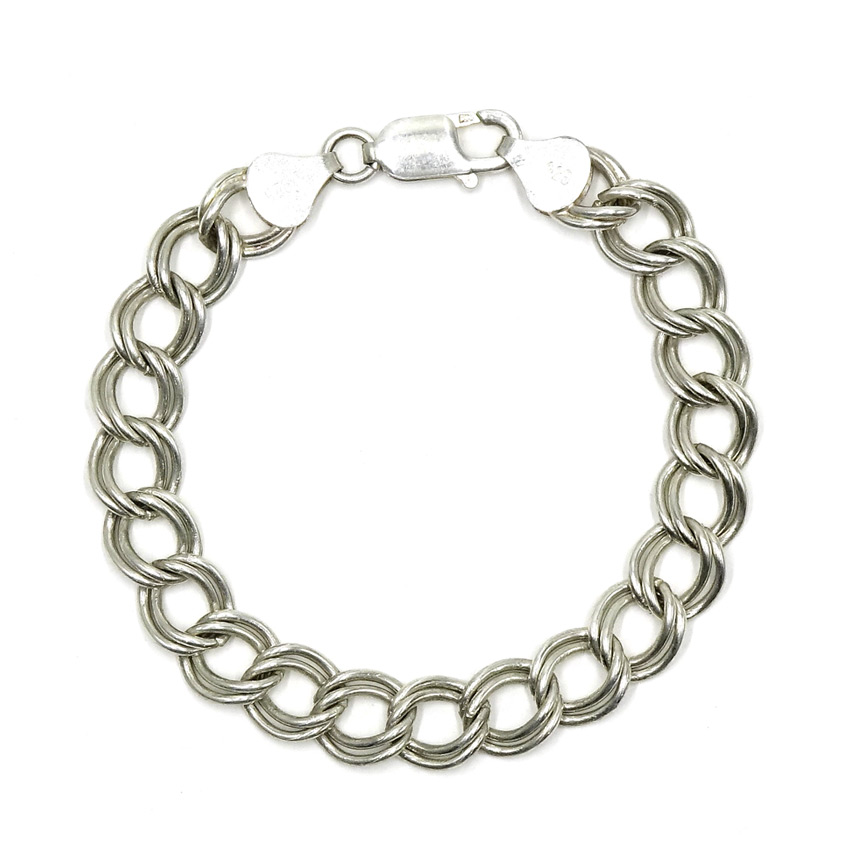 Vintage Heavy 9mm Double Curb Sterling Charm Bracelet