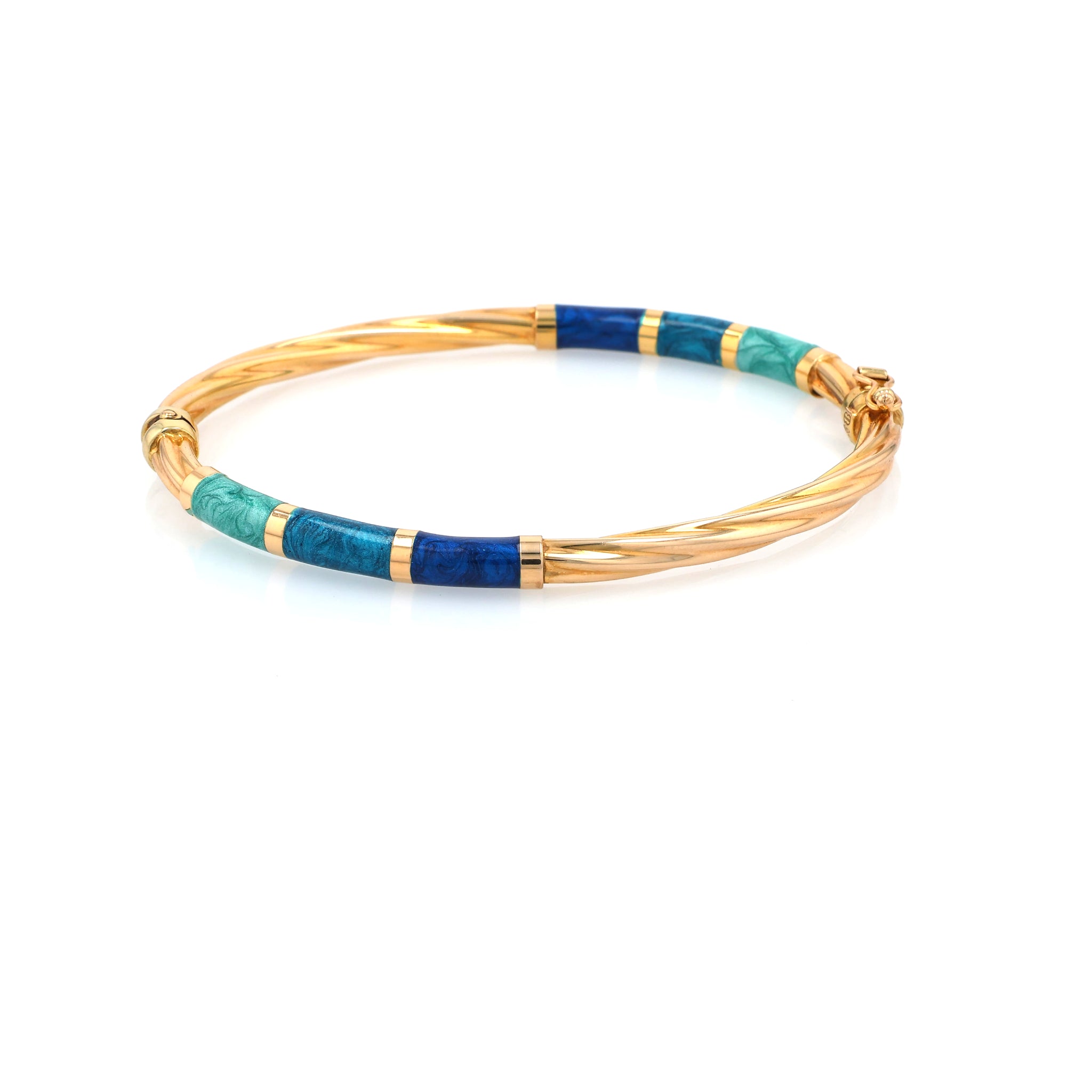 Estate 14 Karat Gold Hinged Bangle Bracelet With Enamel Accents