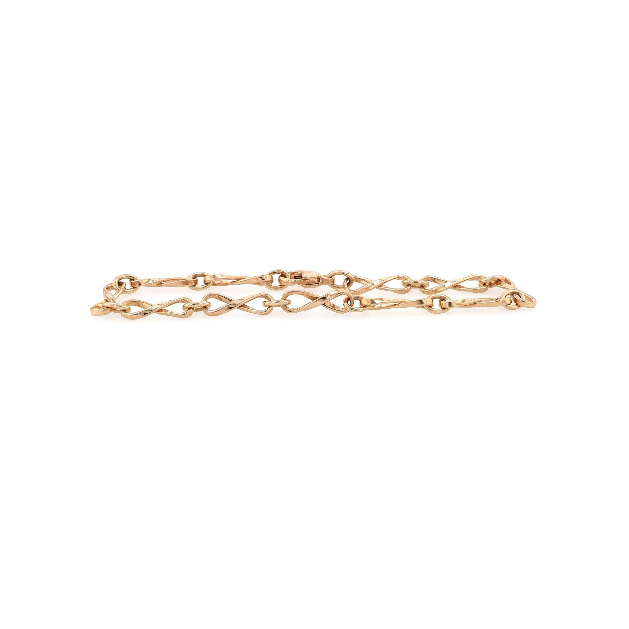 Estate 14 Karat Yellow Gold Infinity Link Chain Bracelet With Lobster Clasp
