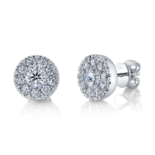 0.80CT-CTR(ROUND) 0.70CT-SIDE DIAMOND CLUSTER STUD EARRING