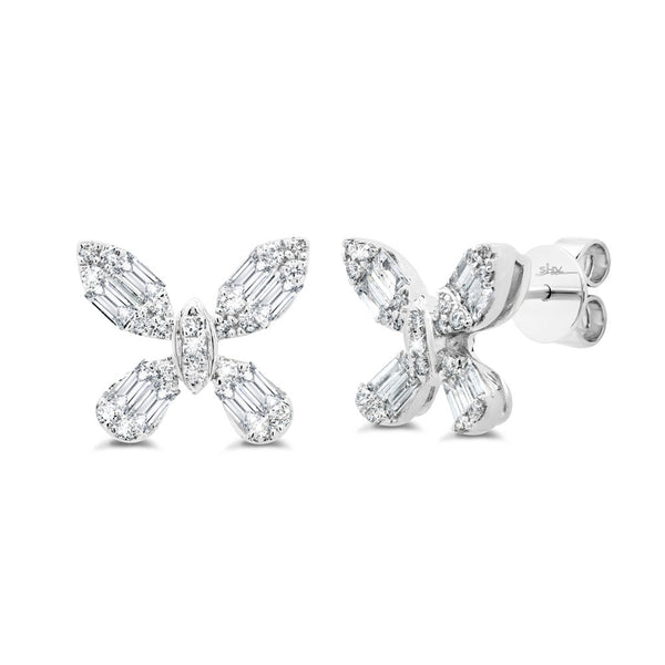 0.87CT DIAMOND BAGUETTE BUTTERFLY STUD EARRING