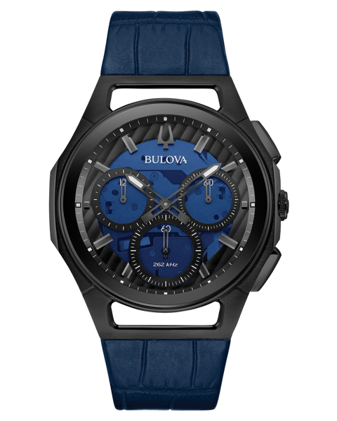Bulova 98A232 CURV Five Hand Curved Chronograph Blue Dial