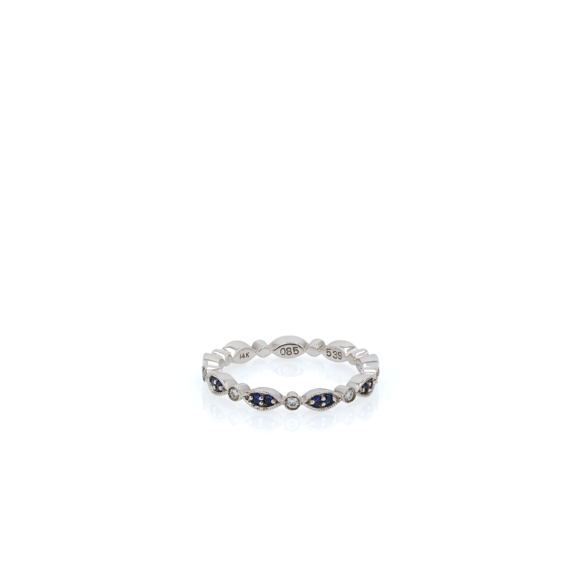 14k White Gold Alternating Sapphire and Diamond Navette Eternity Band