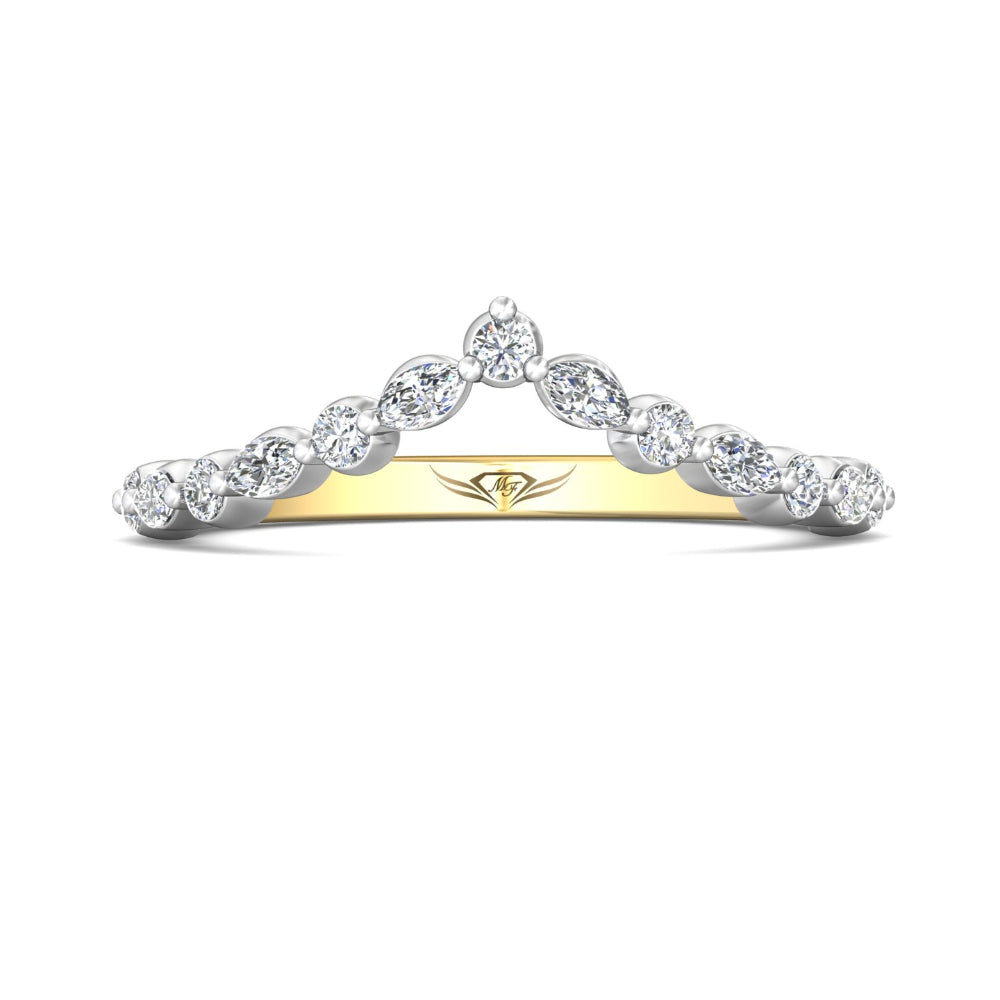 Martin Flyer 14k Gold Two-Tone Curved Diamond Wedding Band