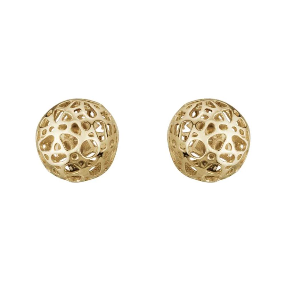 14k Gold Open Work Ball Stud Earrings
