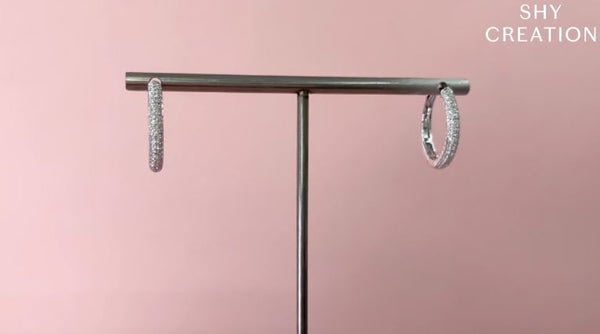 Shy Creation 0.21Ct Diamond Pave Hoop Earring SC55004581