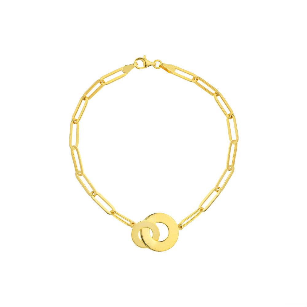 14k Interlocked Disc & Paper Clip Chain Bracelet