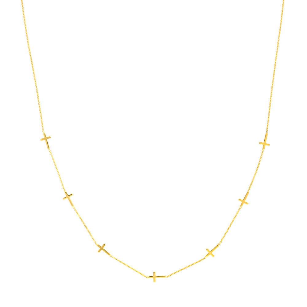 14k Gold Mini Crosses Station Necklace
