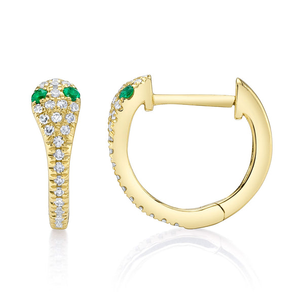 Shy Creation 0.11Ct Diamond & 0.07Ct Emerald Snake Huggie Earring SC22008280