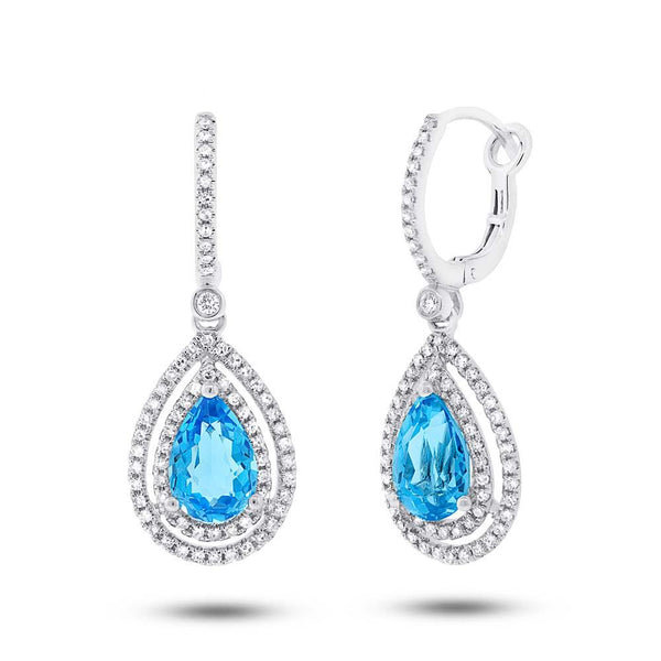 0.76CT DIAMOND & 3.23CT BLUE TOPAZ EARRING