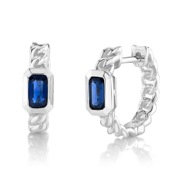 0.71CT BLUE SAPPHIRE LINK HUGGIE EARRING