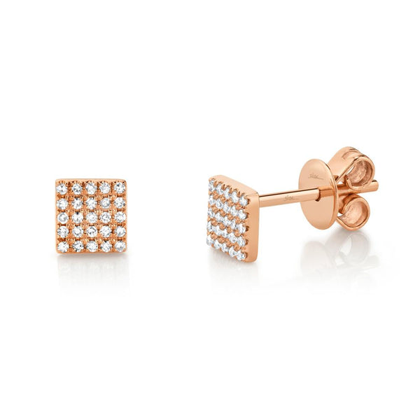 Shy Creation 0.11Ct Diamond Pave Square Stud Earring SC55003048