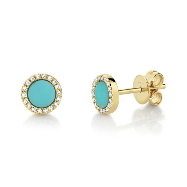 Shy Creation 0.08Ct Diamond & 0.47Ct Composite Turquoise Stud Earring SC55003142