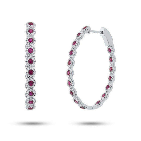 0.86CT DIAMOND & 1.54CT RUBY DIAMOND OVAL HOOP EARRING