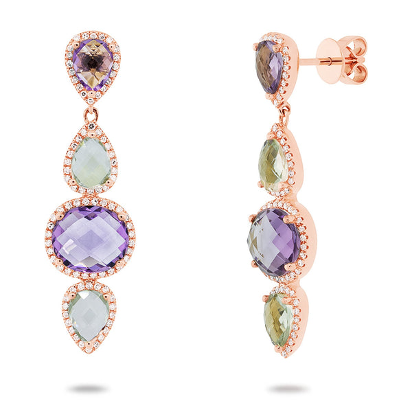 0.39CT DIAMOND & 5.64CT AMETHYST & GREEN AMETHYST EARRING