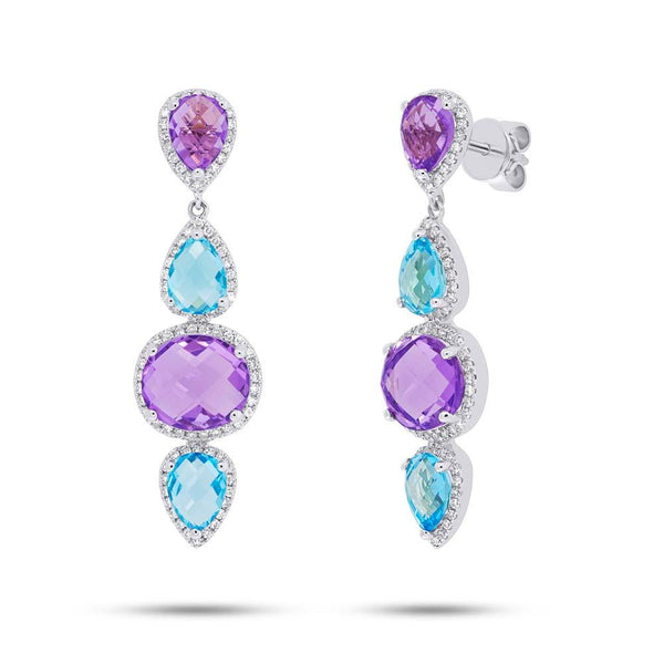 0.39CT DIAMOND & 7.00CT AMETHYST & BLUE TOPAZ EARRING