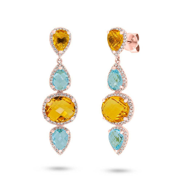 0.39CT DIAMOND & 6.85CT CITRINE & SKY BLUE TOPAZ EARRING