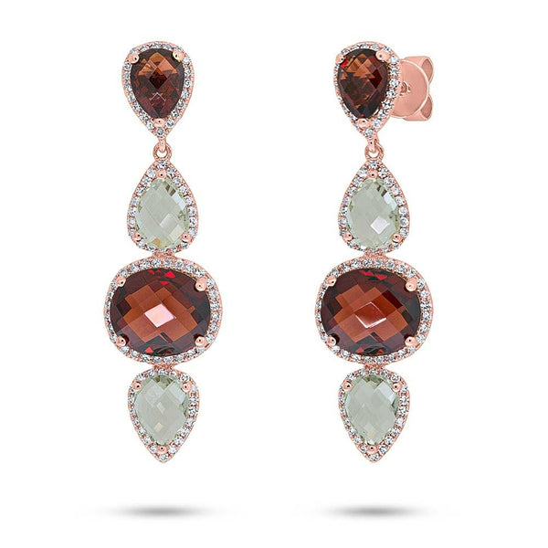 0.39CT DIAMOND & 8.20CT GARNET & GREEN AMETHYST EARRING