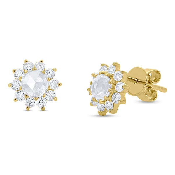 0.91CT DIAMOND FLOWER ROSE CUT STUD EARRING